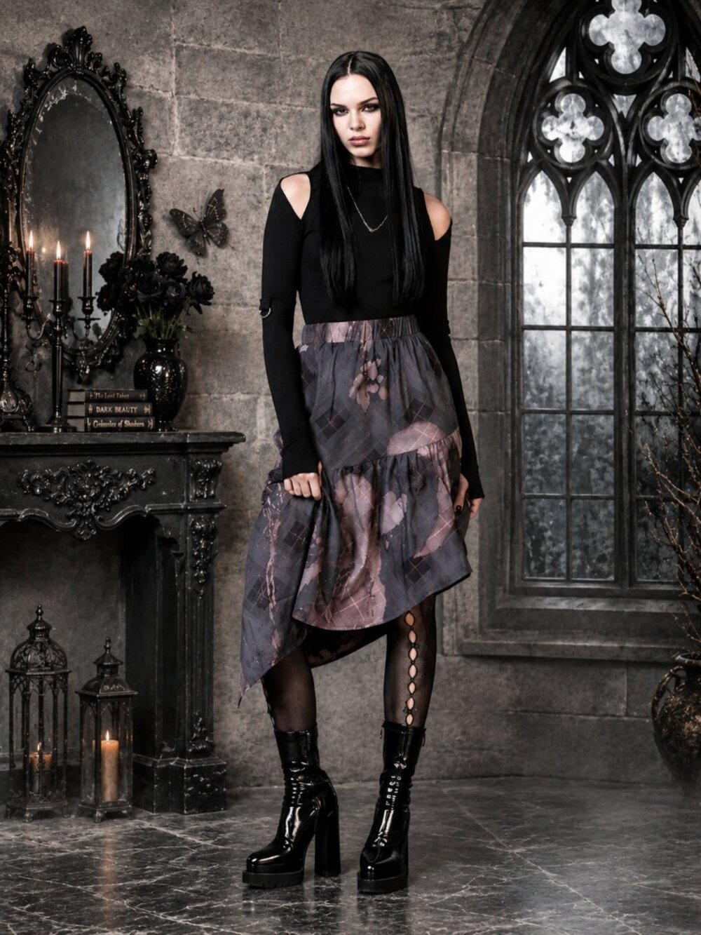 NWT Killstar Women's Othalo's Ruin Asymmetrical Tiered Midi Skirt Sz S